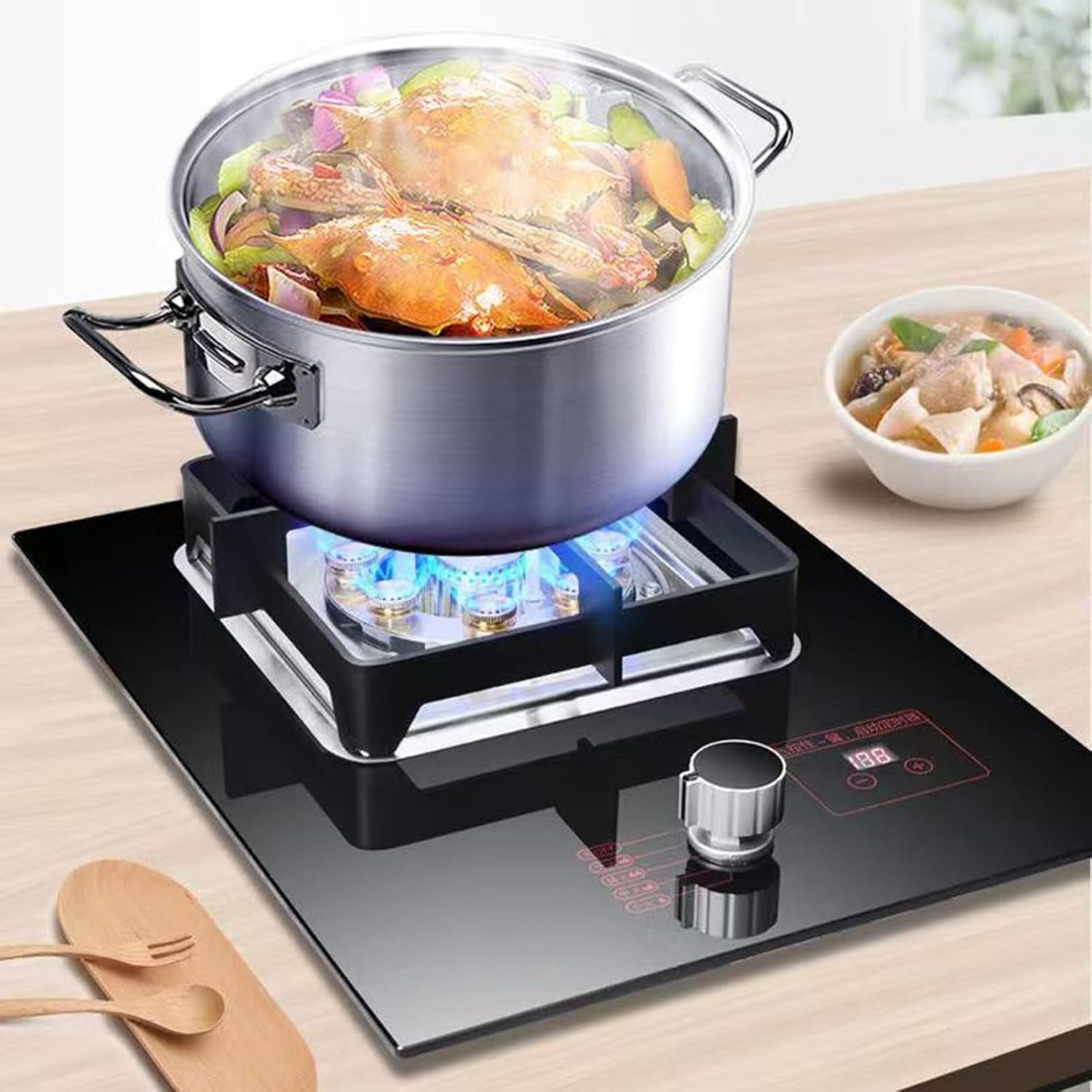 1 Burner Gas Stove,5.2kw 9-cavity Countertop,Stainless Steel LPG/Natural Cooker,with Flame Failure Protection and 180min Timer(NG)