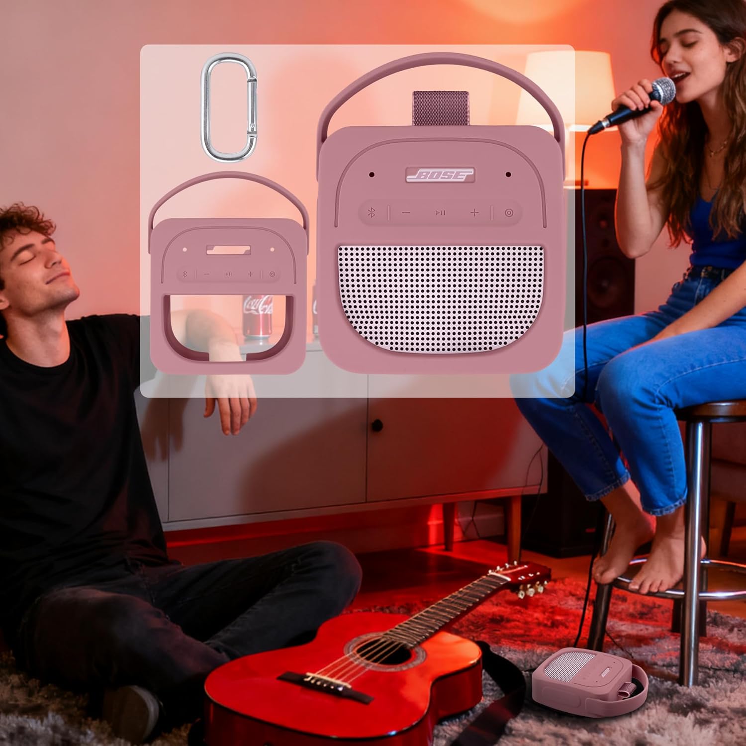 Aenllosi for Bose New SoundLink Micro 2nd Gen Bluetooth Speaker Silicone Cover Case with Carabiner, Pink (Case Only) - Image 5