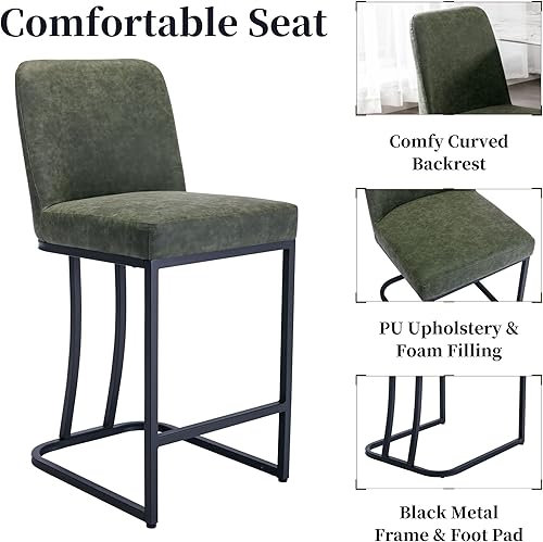 Miniatura 5 de Juego de 2 taburetes de bar de 24 pulgadas de altura de mostrador con respaldo, moderno taburete de bar de piel sintética para isla de cocina,