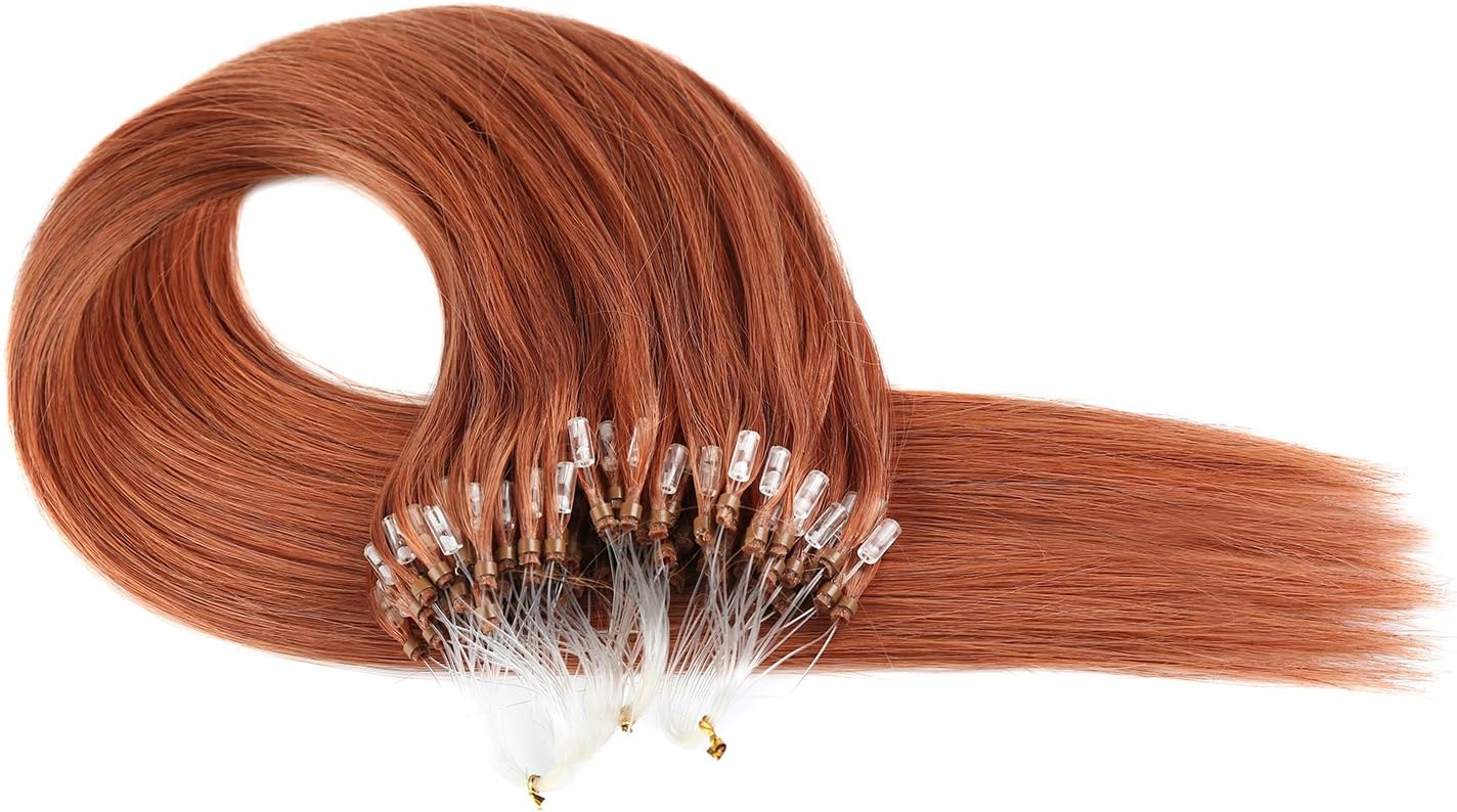 100 Strands 18inch Micro Loop Ring Human Hair Extensions Remy Hair 50g Weight (#30 Light Auburn)