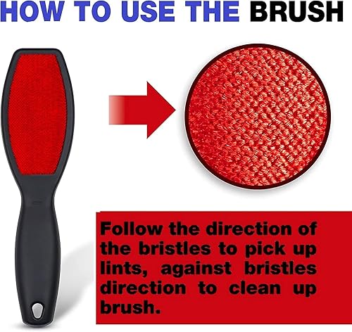 Miniatura 5 de Juego de doble cara velvetón pelusas cepillos. Quita pelusas, polvo, caspa, y pelo de mascotas de la ropa y tapicería., Negro, Rojo