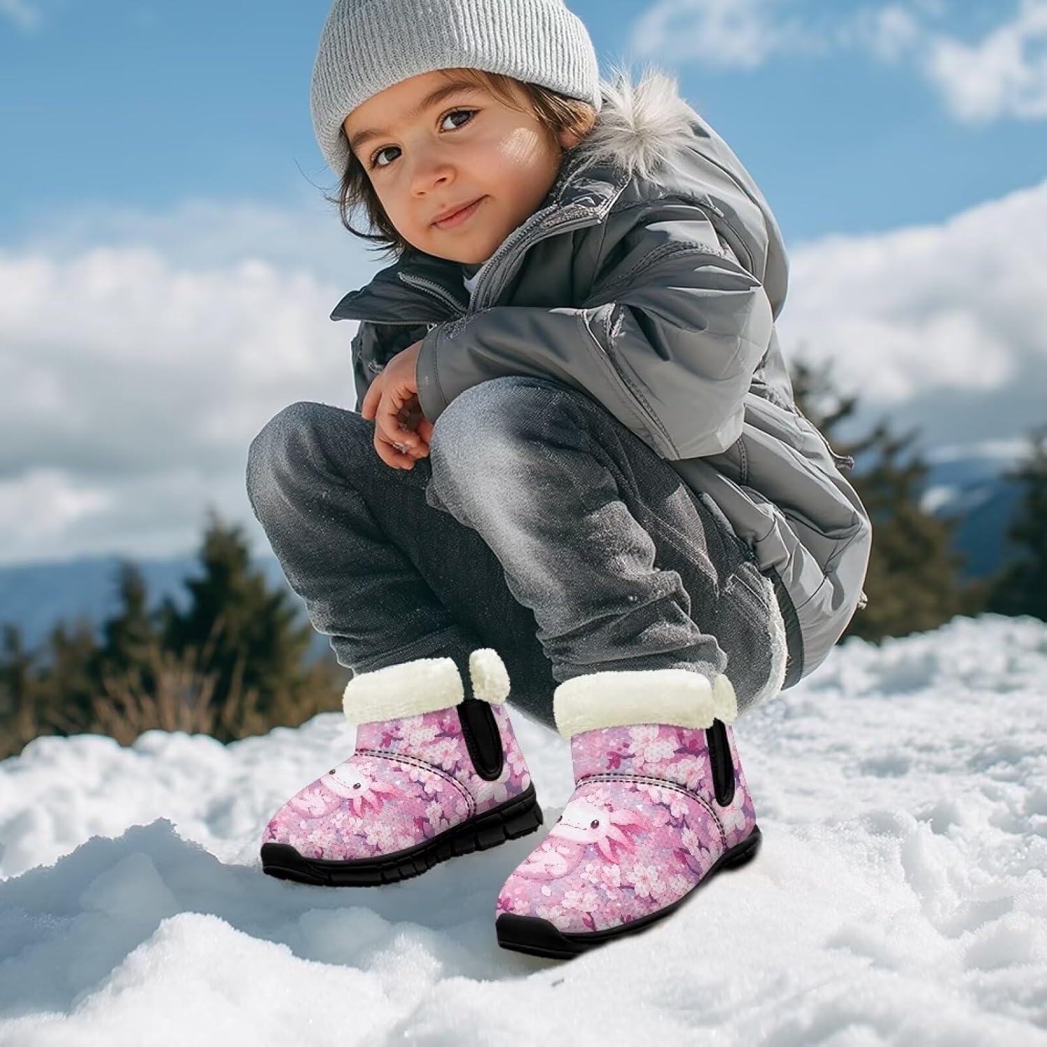 Winter Snow Boots for Boys Girls Non Slip Ankle Booties Cold Weather Outdoor Sneaker Slip On Little Kids Snow Boots