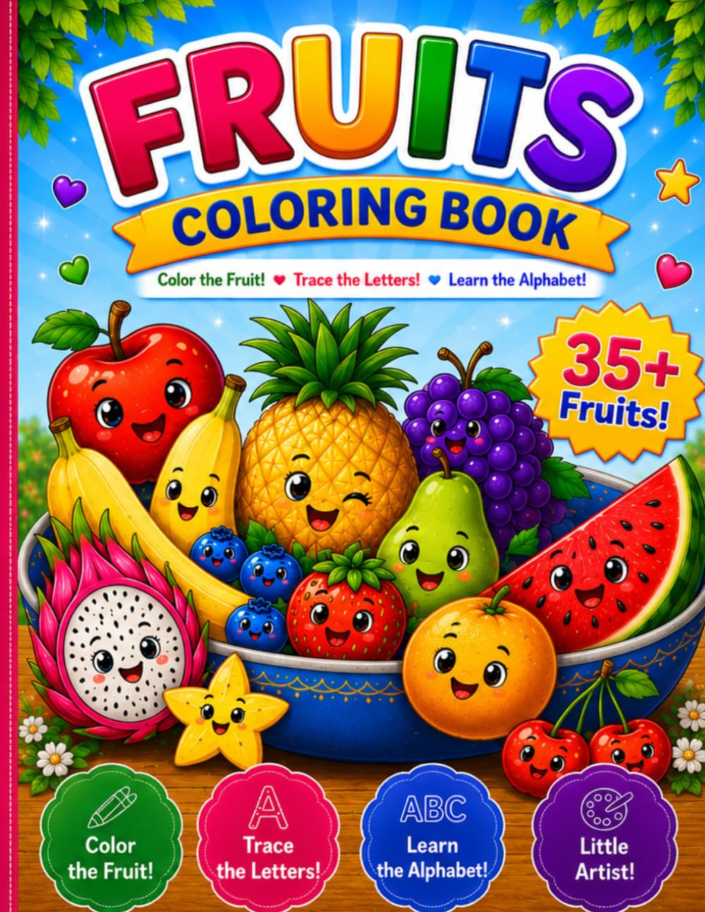 Fruits Coloring Book: Color the Fruits! Trace the Letters! Learn the Alphabet!
