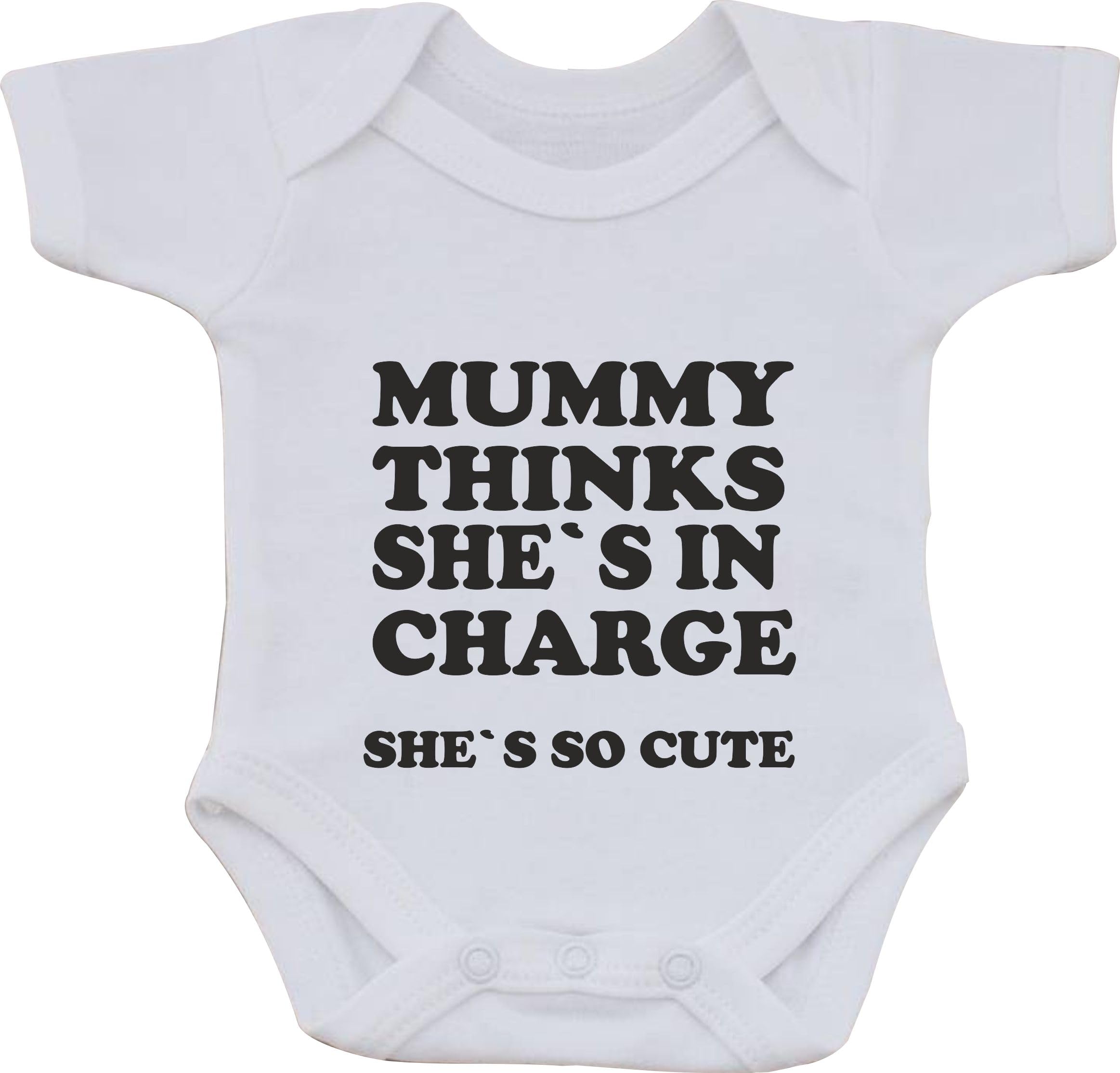 Magic Moments White Mummy Thinks Shes In Charge Shes So Cute Funny Humour Cotton Baby Vest Or Bib (First Size Vest)