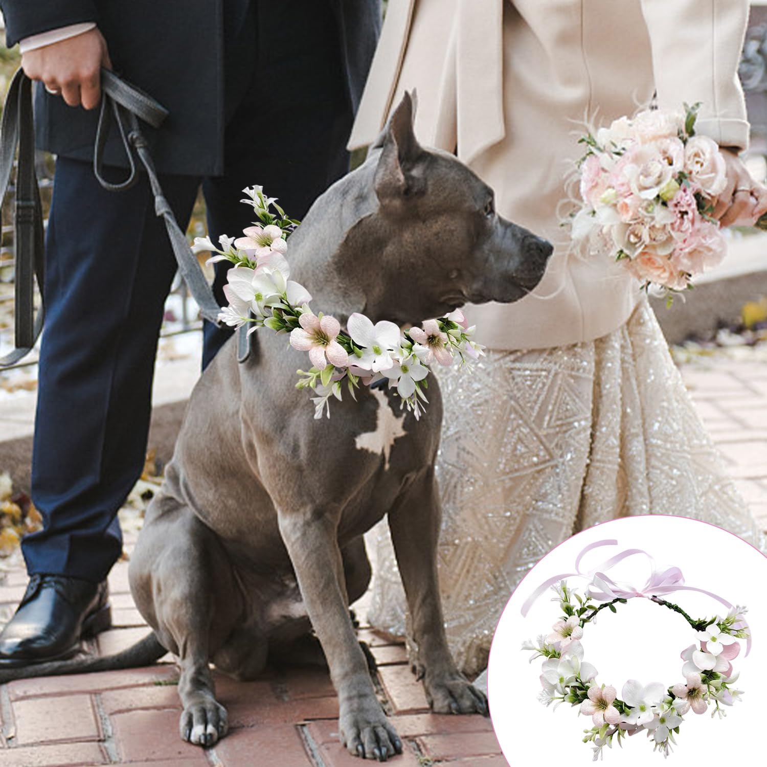 1 Pezzo di Pet Ghirlanda Copricapo, 1 Pezzo di Bow Bib, Collare del Fiore di Cerimonia Nuziale del Cane, Gatto del Merletto Bow Tie, Pet Decorazione di Cerimonia Nuziale Forniture.