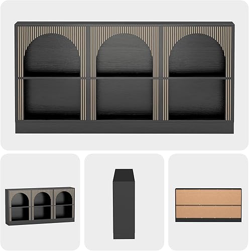 Miniatura 5 de Juego de 2 mesas consolas, mesa de entrada arqueada extra larga de 126 pulgadas con almacenamiento abierto de 3 niveles, mesa rectangular de madera