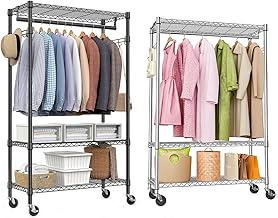 2PCS Heavy Duty Rolling Garment Rack 3 Tiers Adjustable Wire Shelving Clothes Rack
