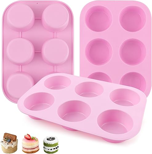 Miniatura 9 de Paquete de 3 moldes de silicona para magdalenas de 6 tazas, moldes antiadherentes para hornear, sin BPA/PFA, aptos para lavavajillas y horno