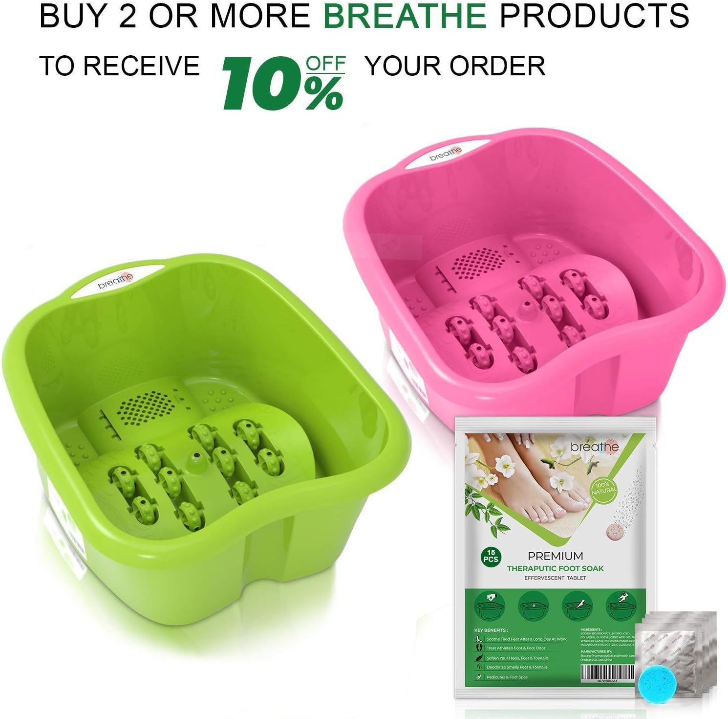 Breathe Foot Soaking Bath Basin | Pedicure Foot Spa Massager | Plastic Foot Tub for Soaking Feet | Cold & Hot Water Foot Massaging Bucket for Women