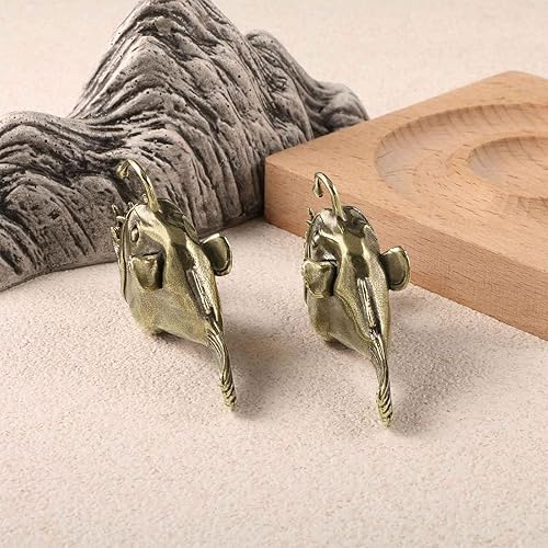 Miniatura 4 de 2 piezas de estatua de pez, escultura de metal sólido, mini estatuilla de animales de latón para decoración de escritorio en casa, oficina, jardín,