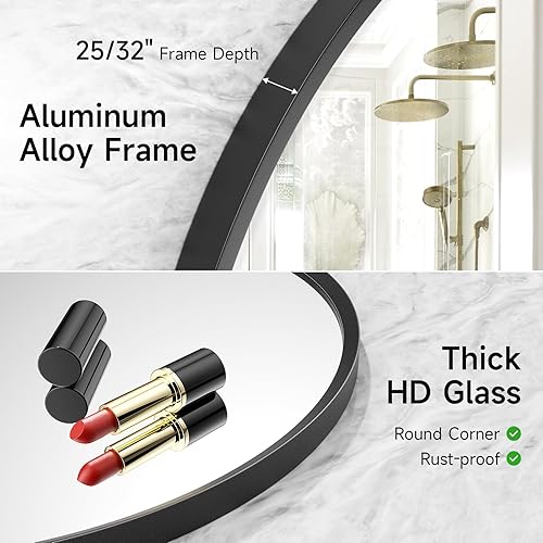 Miniatura 2 de Faxamol Espejo de baño ovalado de 24 x 36 pulgadas, espejo de marco de metal negro, colgante vertical y horizontal, espejo de tocador montado en la