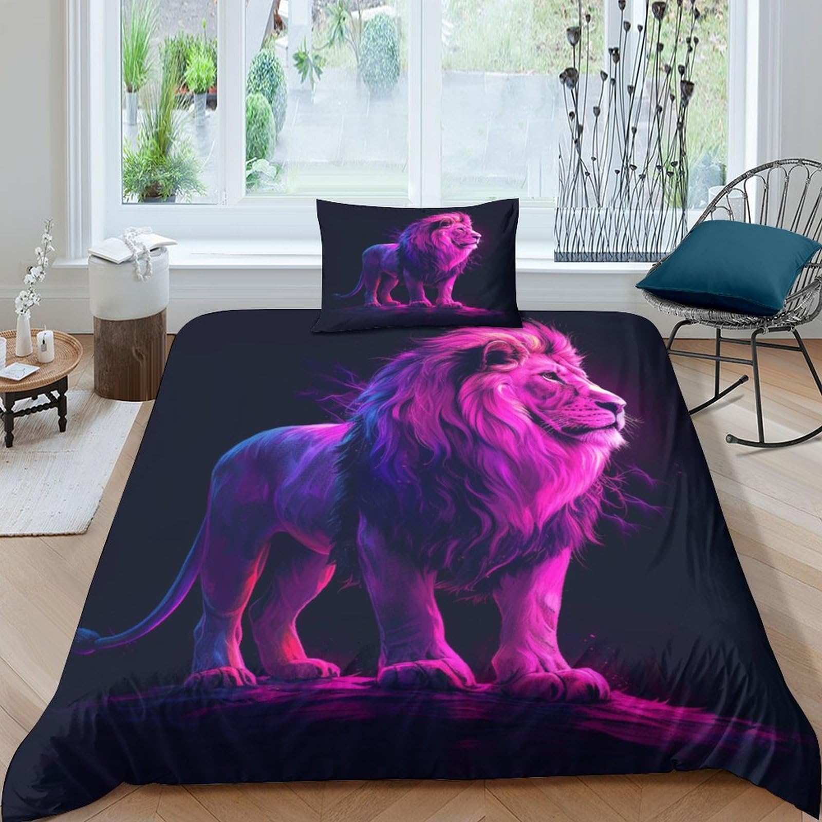 Ensemble de literie lion 3D housse couette facile d'entretien