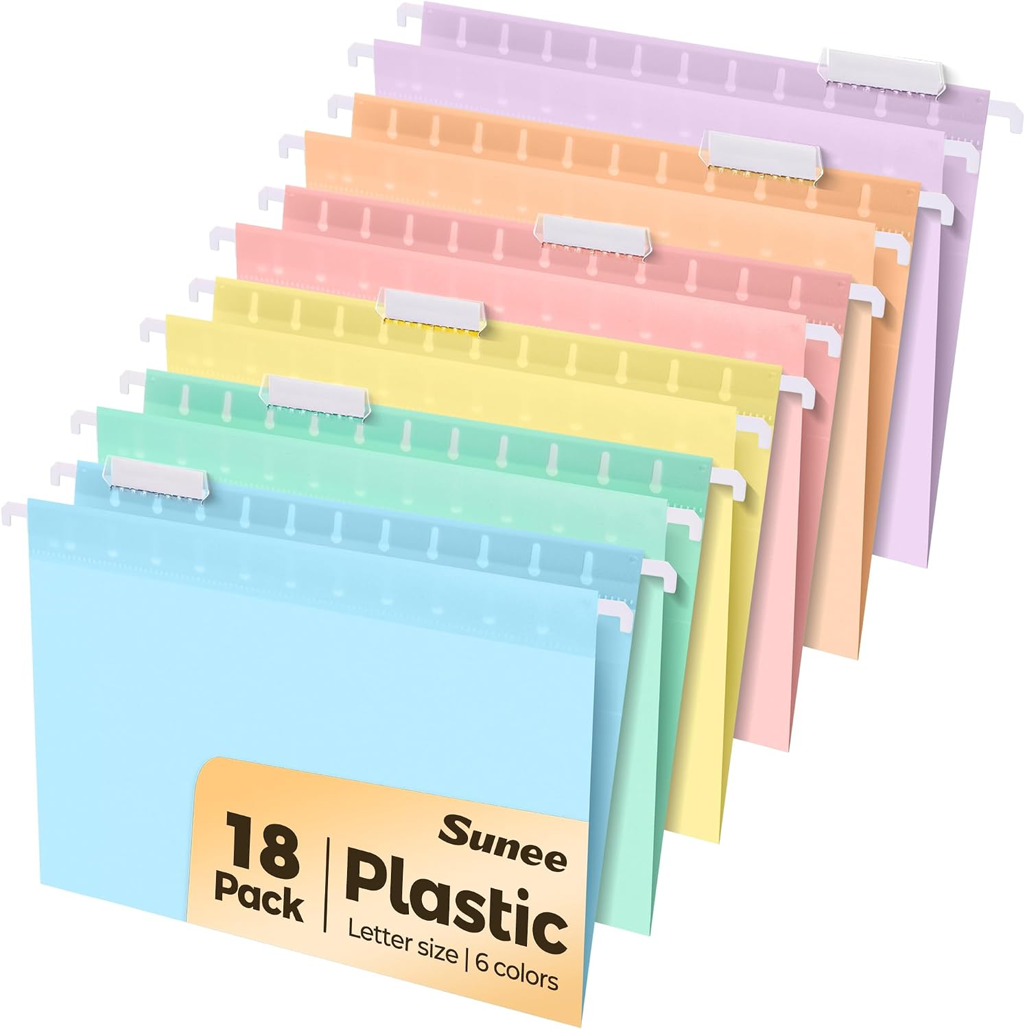SUNEE Plastic Hanging File Folders,18 Pack Letter Size Hanging File Folders with 1/5-cut Tabs,Stay Organized for Your Home and Office Bulk File,Documents and Paper,6 Pastel Colors