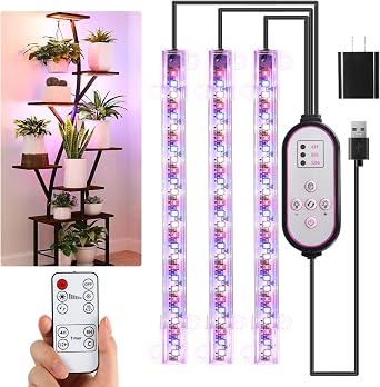 3 Head 7.8 Inch LED Plant Grow Lights, Indoor Plant Grow Lamp Full Spectrum, 81 LED Plant Lights, 10 Level Dimming, For Growing Succulent Plants with 4/8/12 Hours Timer