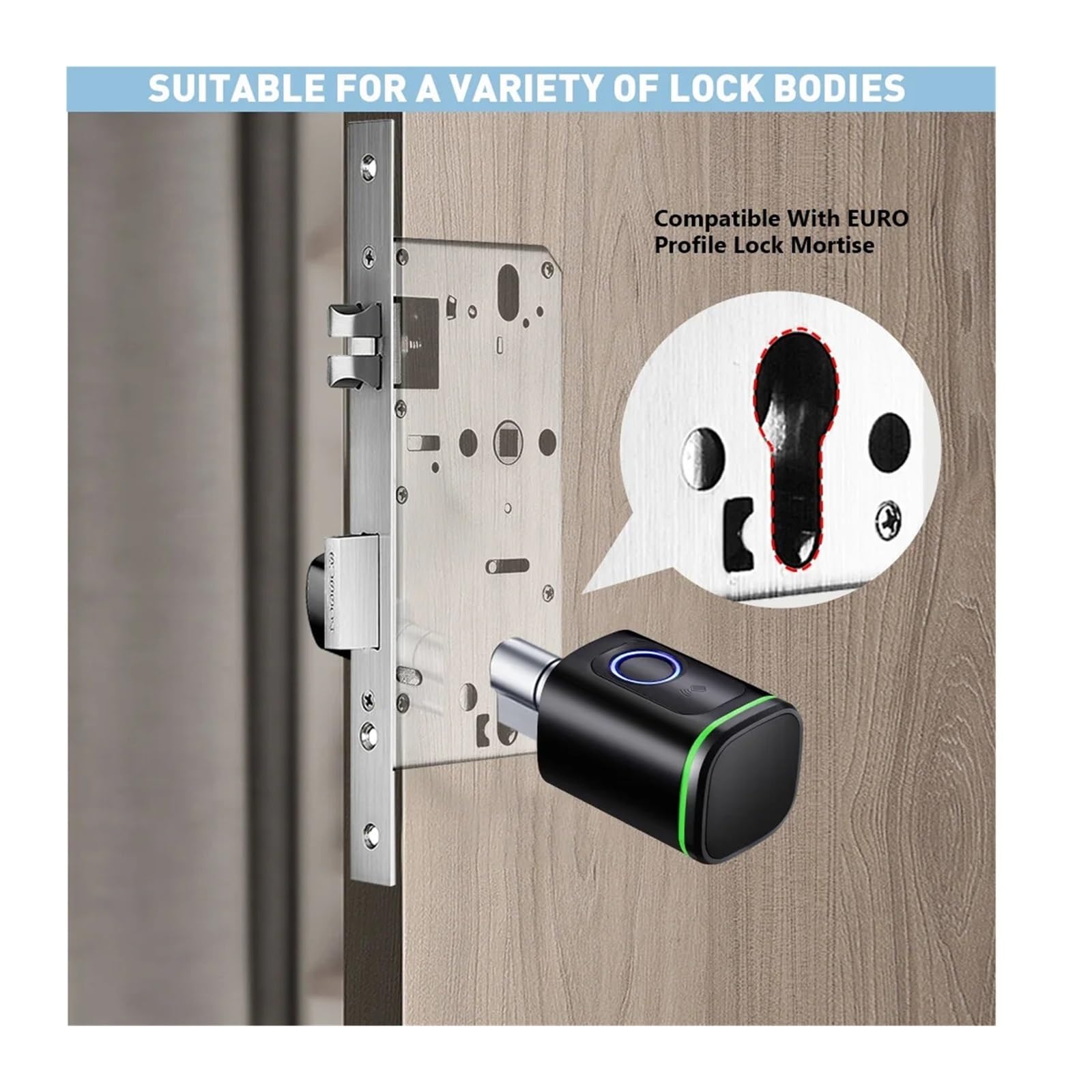 Serratura intelligente a cilindro con impronta digitale, supporta lo sblocco remoto tramite scheda IC/APP tramite Bluetooth(Noir)