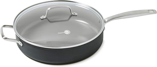 GreenPan CC000123-001 GreenPan Chatham 5QT Ceramic Non-Stick Covered Saute Pan with Handle Helper, Grey, 5 Quart