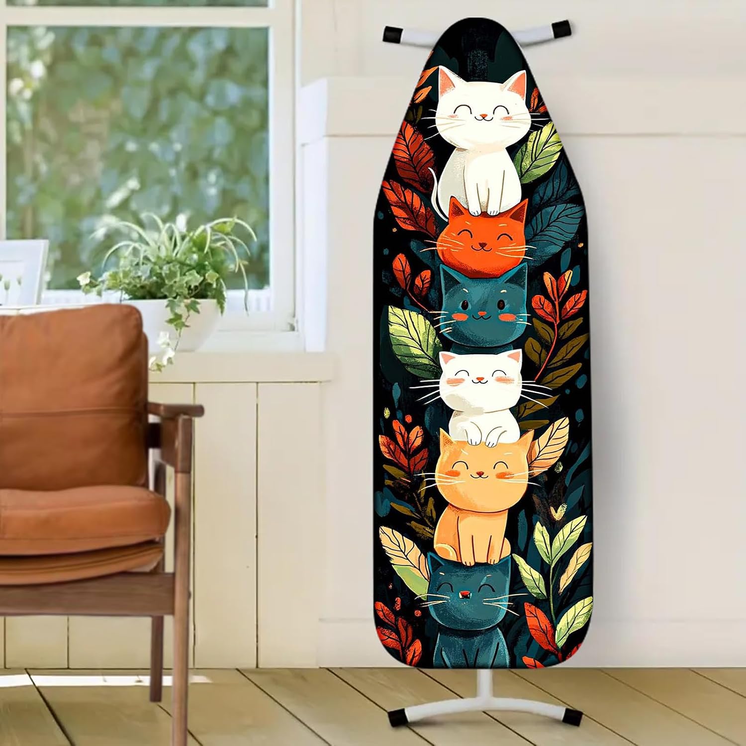 Nuxovilar Ironing Board Cover with Stacked Cats and Leaves Pattern, 15x54 Inches Polyester - Iron Board Cover Pad for Home, Pet - Loving Family Space, Craft Room