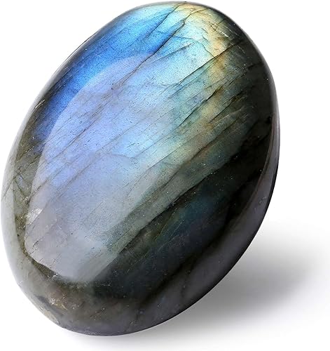 Cristales curativos de piedra de palma grande de labradorita de 2.2 a 2.4 pulgadas, piedras preciosas naturales, efectos calmantes, equilibrio de