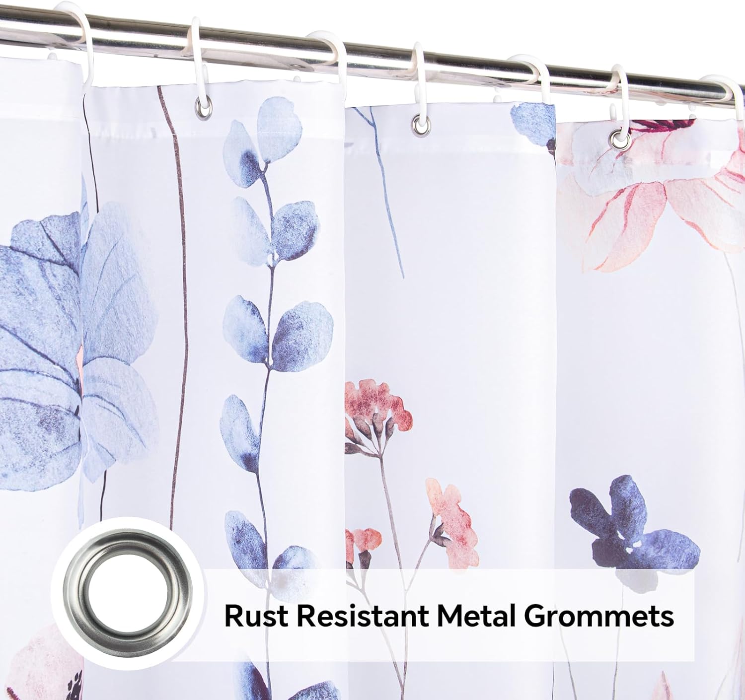 QiyI Watercolor Floral Shower Curtain, Flowers Print Minimalist Bathroom Curtain, Machine Washable Spring Modern Shower Curtains, Waterproof Fabric Shower Curtain Set with Hooks, 72 x 84, Blue