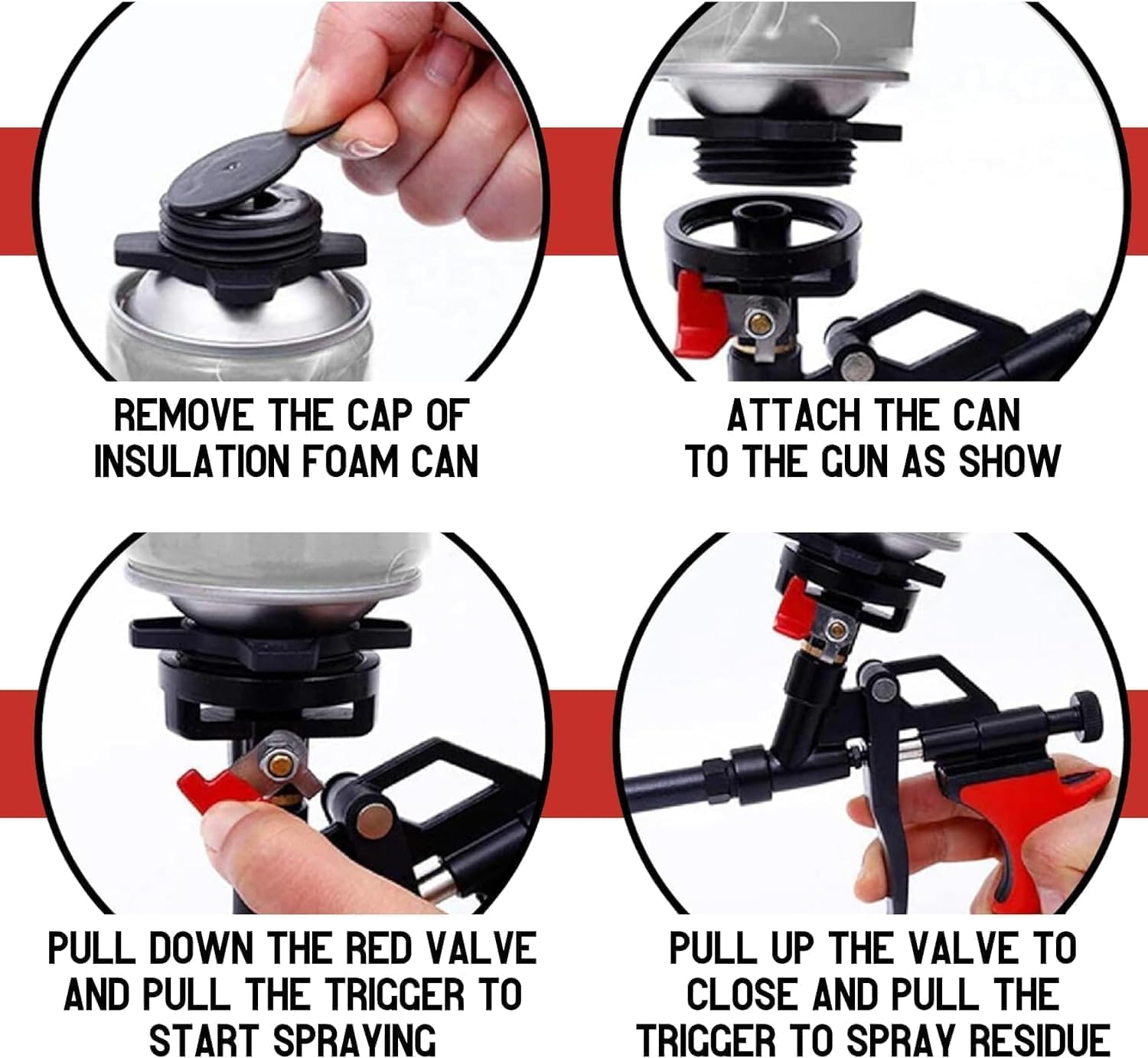 4PCS Spray Expanding Foam Gun - Red Foam Dispensing Gun Long Foam Adhesive Gun Dispenser for Filling Sealing and Insulating Small Gaps