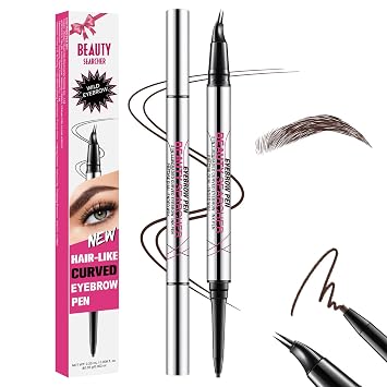 Curved Eyebrow Pen, Eyebrow Pencil Dual-Ended with 2-Fork Tip for Women, Effortlessly Creates Natural Hair-Like Brows, Lasts All-Day Waterproof & Smudge-Proof Formula #3 DARK BROWN