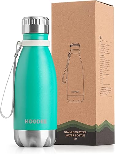 Miniatura 12 de koodee Botella de agua de acero inoxidable de 12 onzas con aislamiento al vacío para la escuela, botellas de agua deportivas de metal en forma de