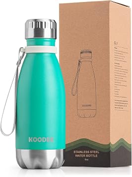 koodee 12 oz Stainless Steel Water Bottle for School, Double Wall Vacuum Insulated Leak Proof Cola Shape Metal Water Bottles Aquamarine Blue