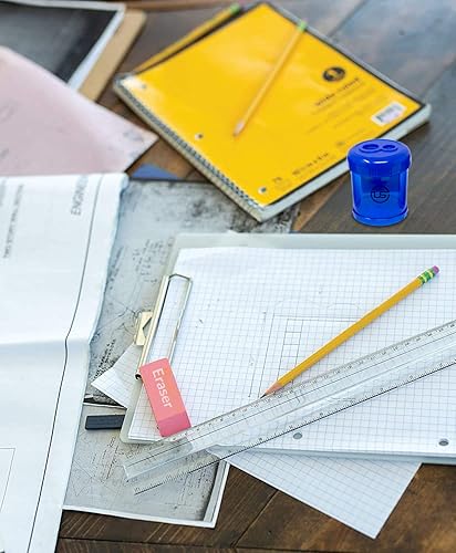 Miniatura 8 de Sacapuntas de lápiz, paquete de 8 sacapuntas azules de doble agujero con receptáculo, sacapuntas manuales para lápices o crayones regulares y de