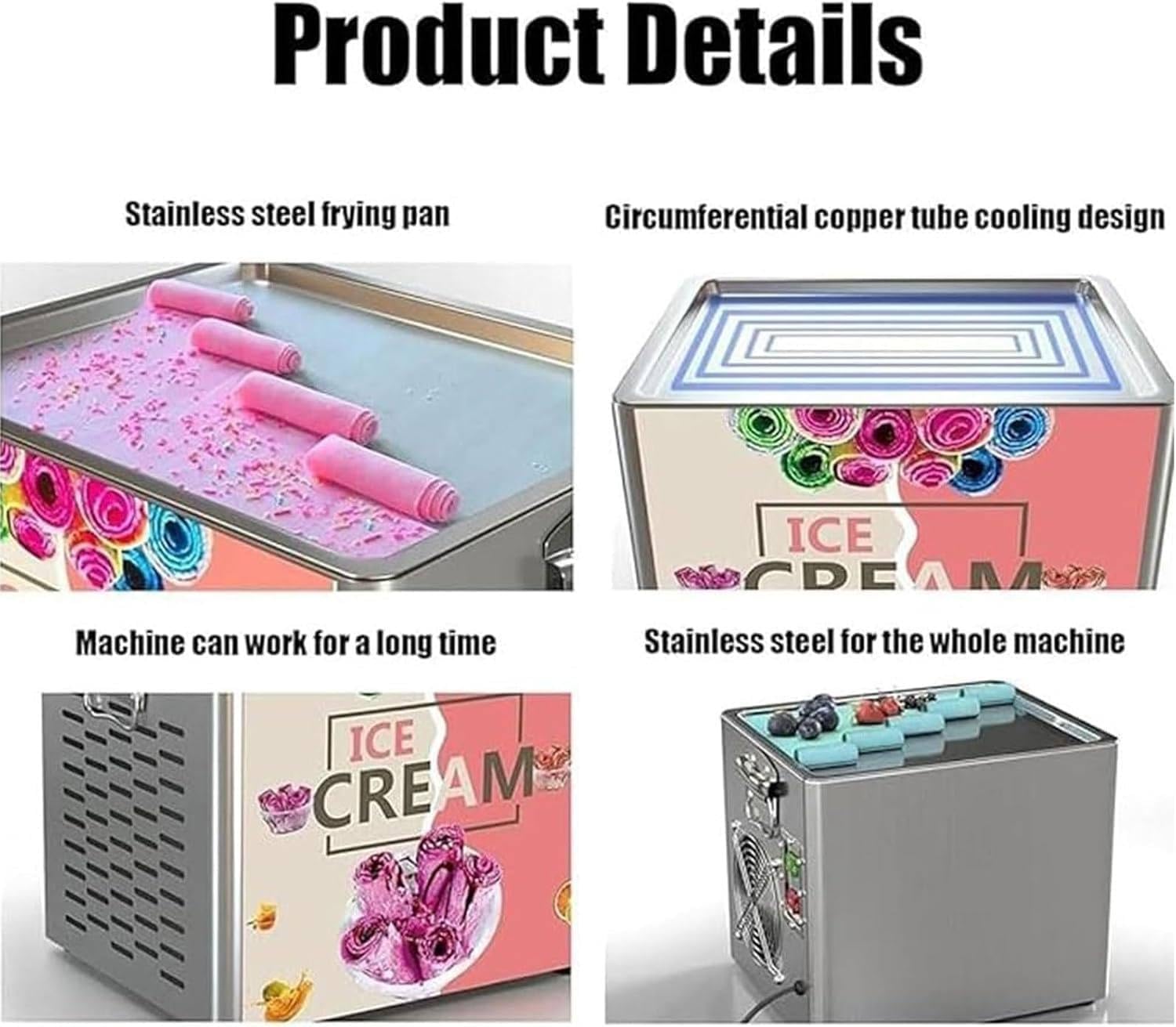 Commercial Fried Ice Cream Machine Electric Yogurt and Smoothie Maker Stainless Steel Tabletop Freezer for Ice Rolls Rapid Cooling Dessert Maker for Shops Cafes Restaurants and Home Use