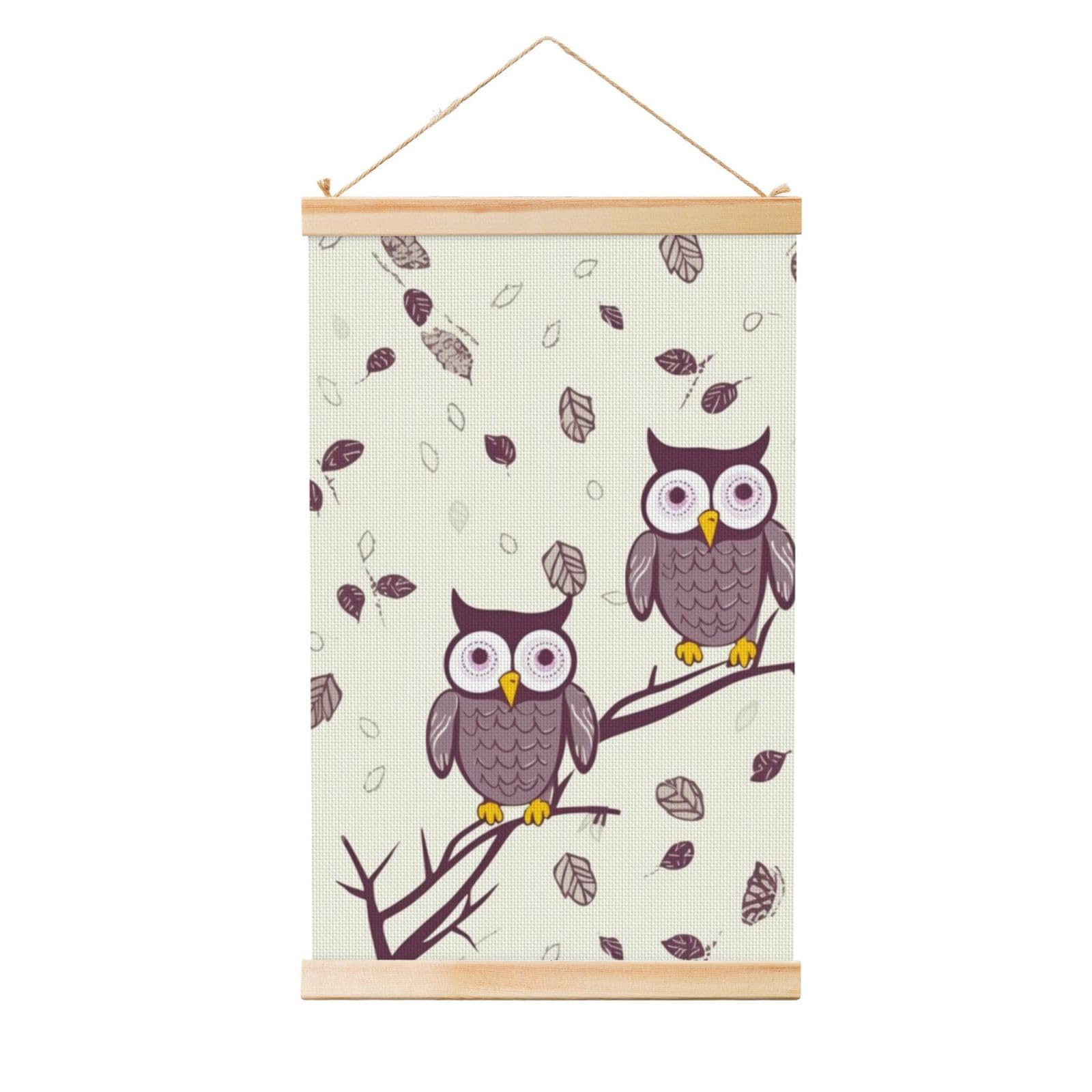 Owl Tree Branches Posters Wooden Shaft Hanging Poster Canvas Prints Scroll Wall Art Painting Vintage Wall Banner Modern Artwork Decor for Home Decor Ready to Hang 12"x18"