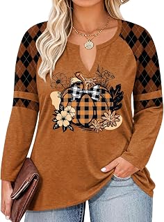 Womens Fall Shirts Plus Size Halloween Shirt Thanksgiving Tops 2026 | Raglan Long Sleeve Holiday Tops, Spooky Season V Neck Clothes