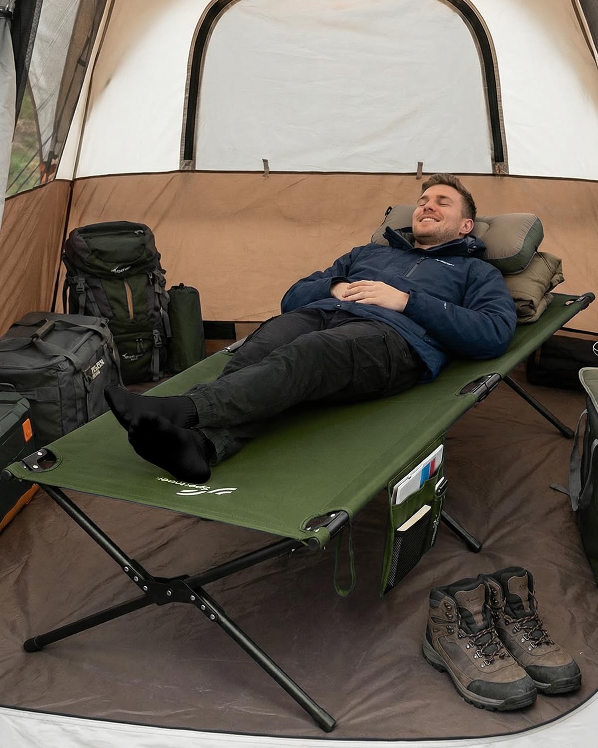 Sportneer Lit de camping, 198,9 x 72,9 x 37,1 cm, lit pliable portable pour adultes avec sac de rangement, supporte 150 kg, compact pour camping, voyage, chambre d'amis à domicile