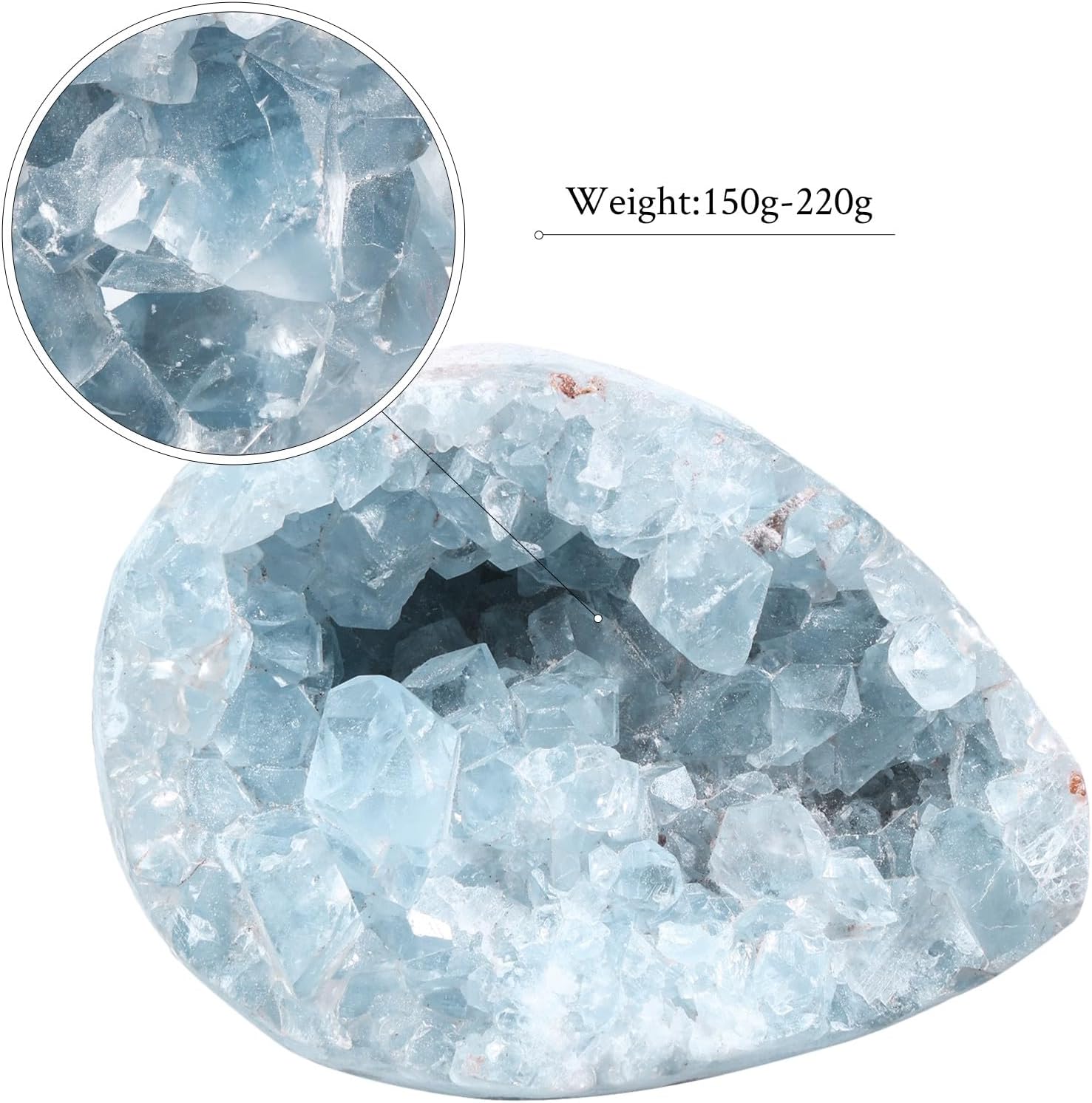 Natural Rough Blue Celestite Crystal Mineral Specimen for Crystal Collection, Irregular Geode Celestine Raw Stone for Home Office Decor & Chakra Balancing, 1.77"-2.95"