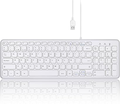 Perixx PERIBOARD-213W Silent USB Scissor Keyboard with Cable Compact Design with Numeric Keypad White Spanish Qwert with N
