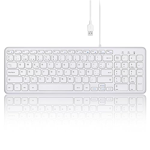 Perixx PERIBOARD-213W Silent USB Scissor Keyboard with Cable – Compact Design with Numeric Keypad – White – Spanish Qwert with Ñ