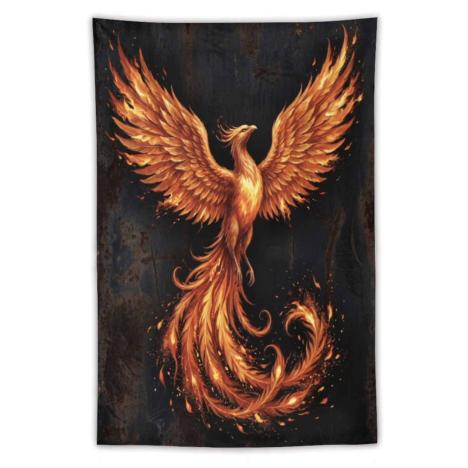 H3B8U2Y5 Rising Fire Phoenix Wall Tapestry, Surrealist Style, Ash Sparks