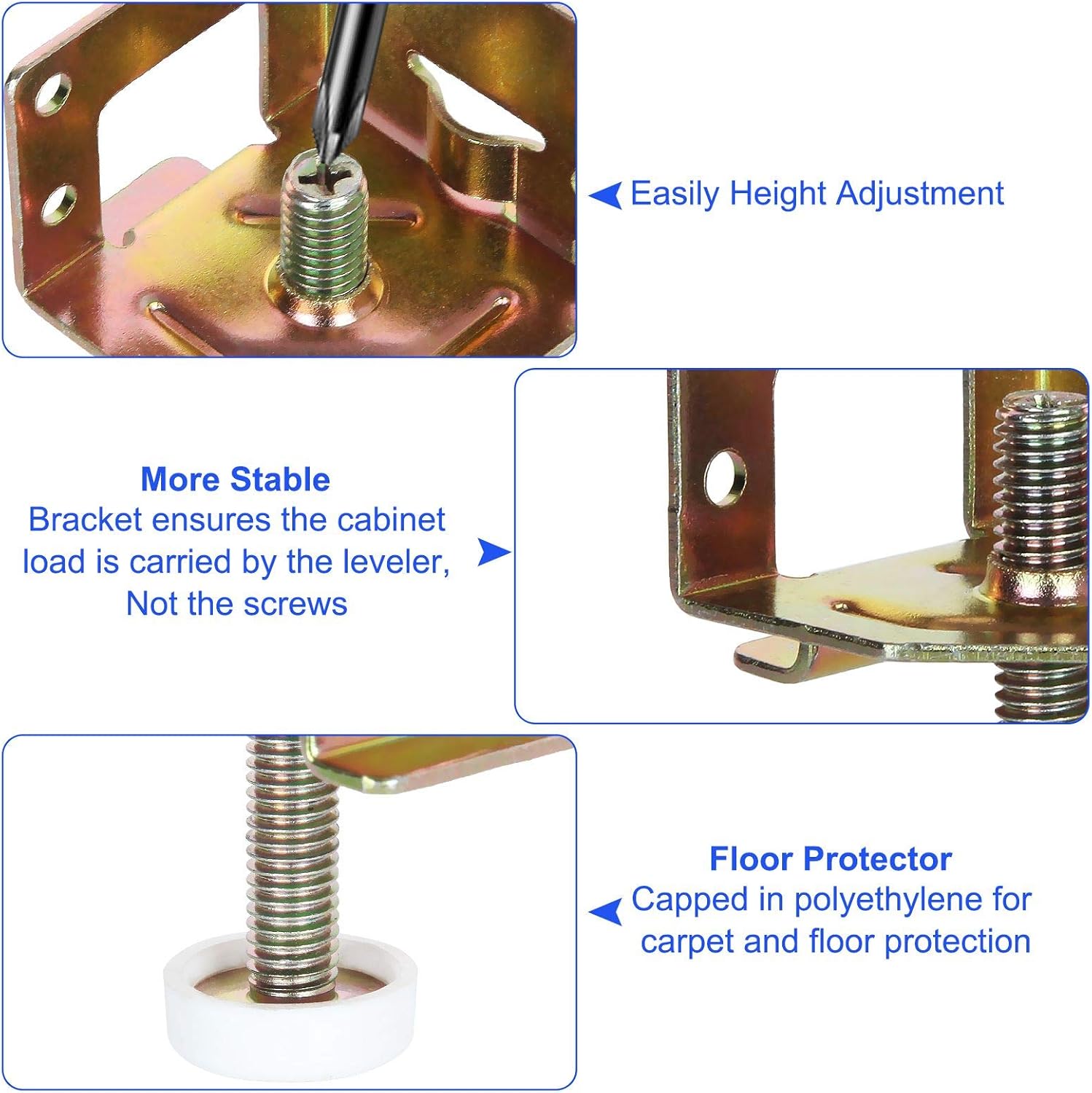 PEI Leveling Feet Heavy Duty Furniture Levelers Height Adjustable Table Legs Leveler with Screw for Furniture, Cabinets, Workbench, w/Corner Protector Guard Brackets