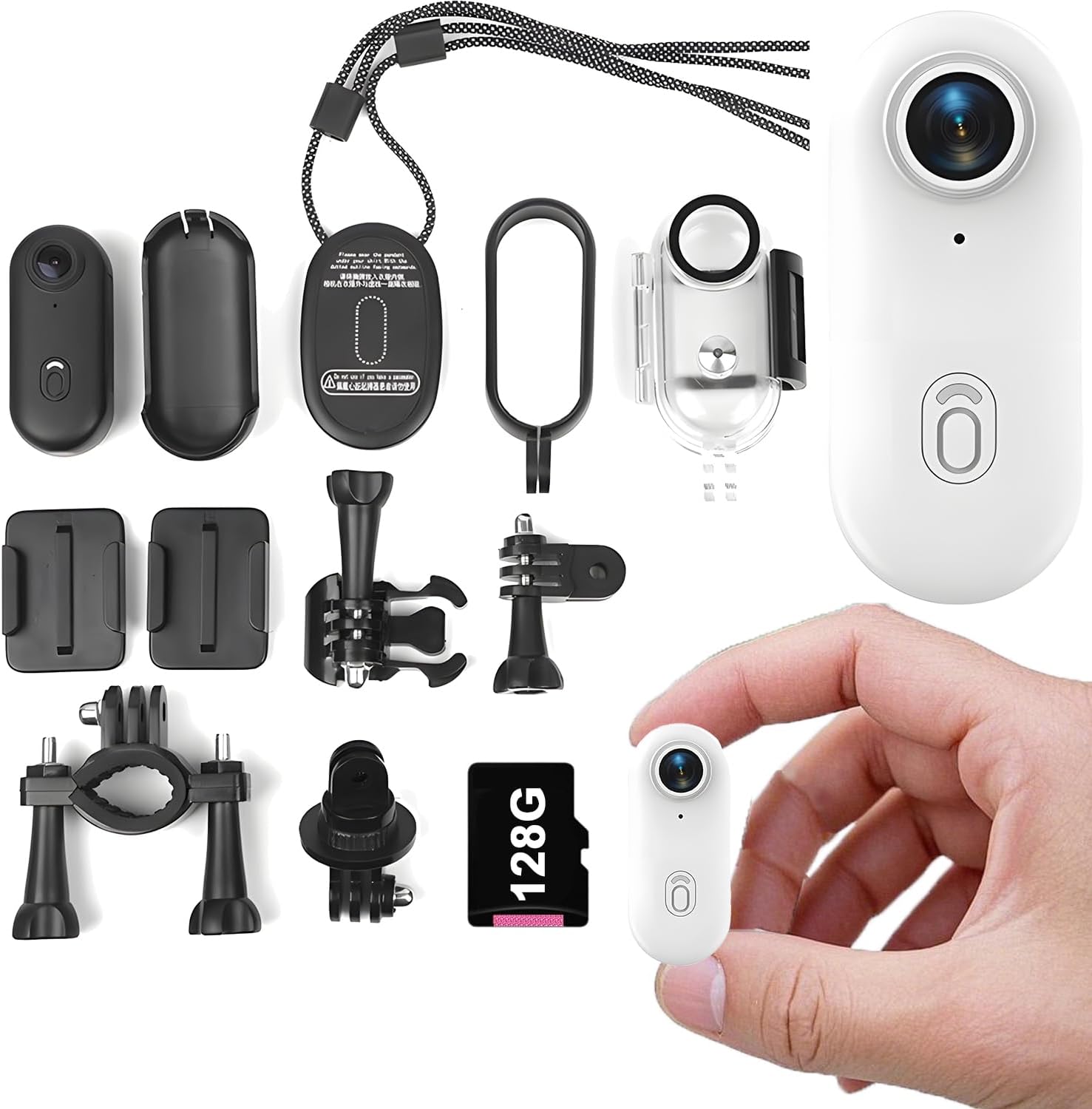 Small 4K Mini Body Thumb Camera, Wearable Action Body Cam, Sports Micro Action Cam, Magnetic Fishing Necklace for Chest, for Work, Travel, Fishing, Pet Walking (4K Black-128G)