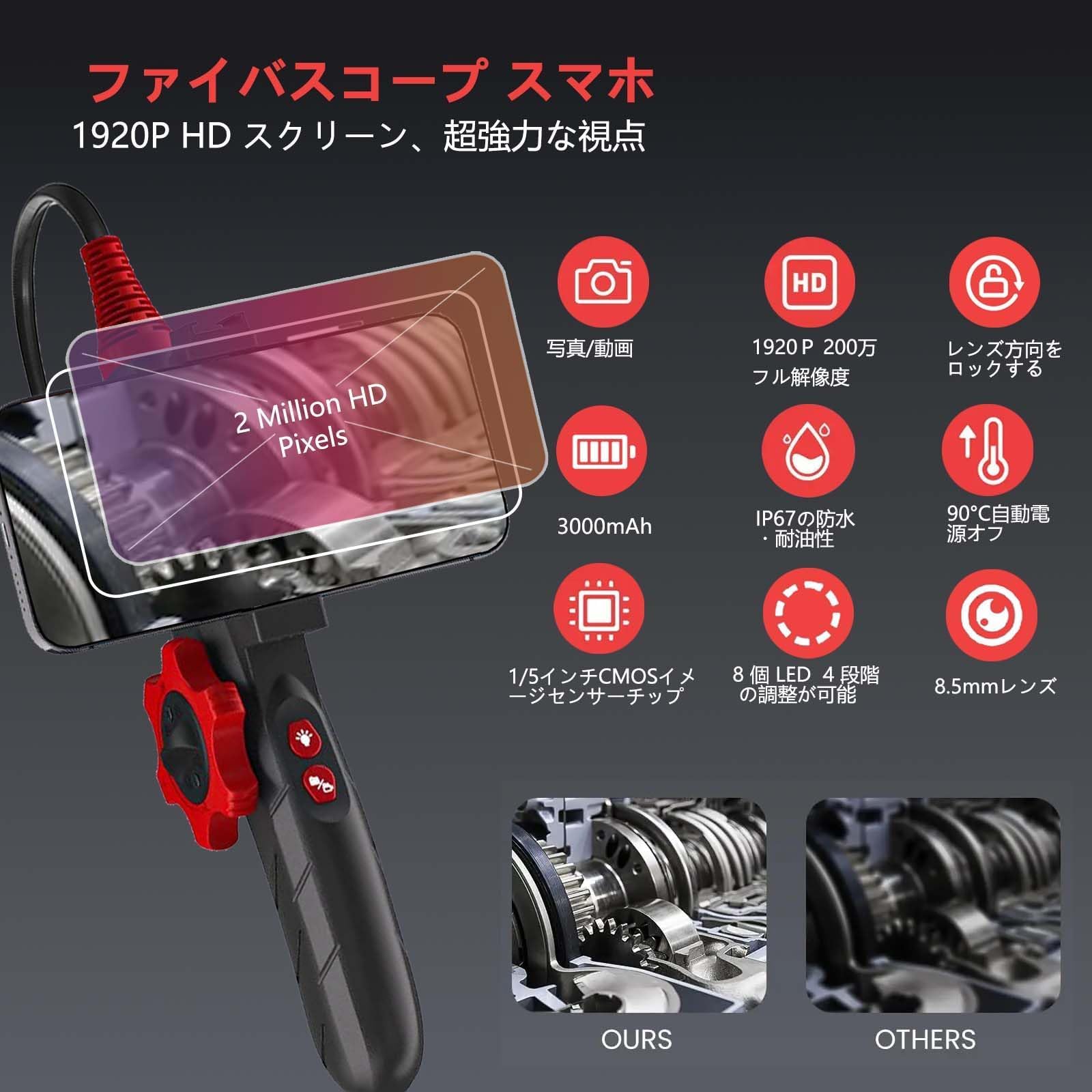 ファイバースコープ 高輝度白色LED4灯 ф5,5mm 特注仕様長3m Amazon | ファイバースコープカメラ 5.5mm極細デュアルレンズ 5M