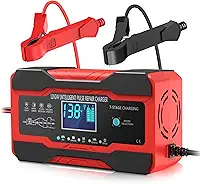 YONHAN Carregador de bateria de carro inteligente totalmente automático de 10 A, 12 V e 24 V, carregador de gotejamento para mantenedor de bateria e dessulfatador de bateria com compensação de