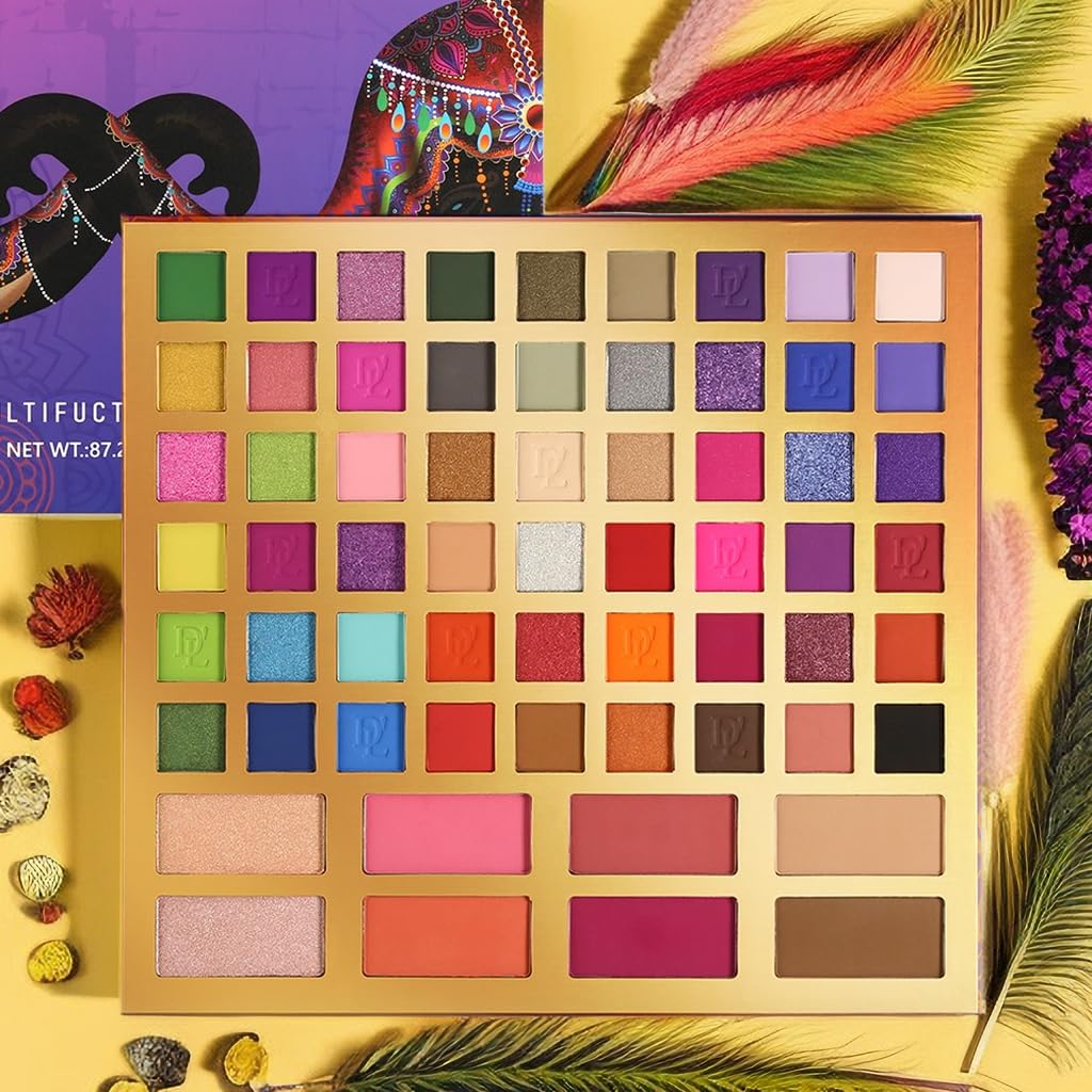 ecofavor DE’LANCI Professional Eyeshadow Makeup Platte,62 Colors Big Colorful Matte Glitter Long Lasting Highly Pigmented Waterproof Eye Shadow Contour Blush Powder Highlighter All in One