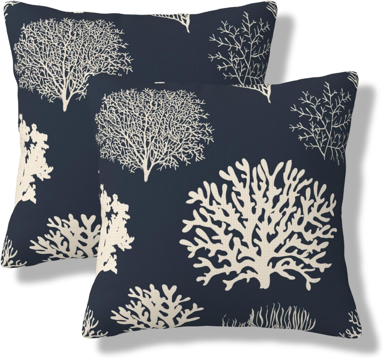 Coastal Corals Pillow Covers 18x18 Set of 2 Beach Sea Ocean Decorative Throw Pillow Cover Nautical Square Pillowcases Cushion Covers for Couch Bed Sofa Decor