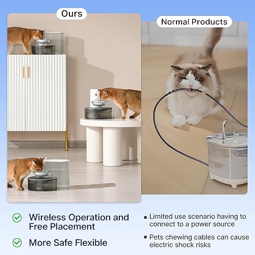 Miniatura 9 de Potaroma Fuente de agua inteligente inalámbrica para mascotas, cuenco de acero inoxidable, sin filtro, gran capacidad de 3.5 litros, dispensador