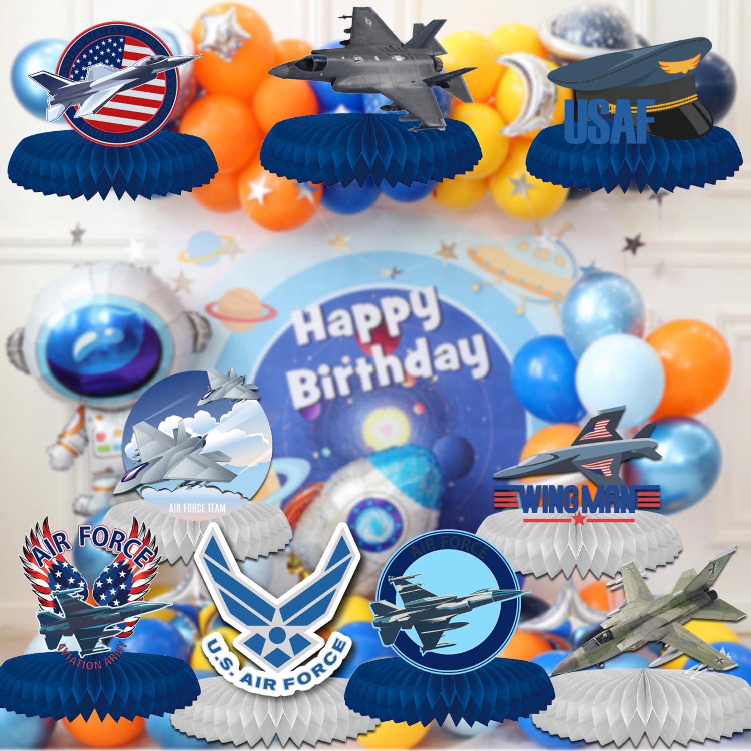 Air Force Themed Cake Toppers - 7-Piece Set For Birthday, Boot Camp Party, Baby Shower
