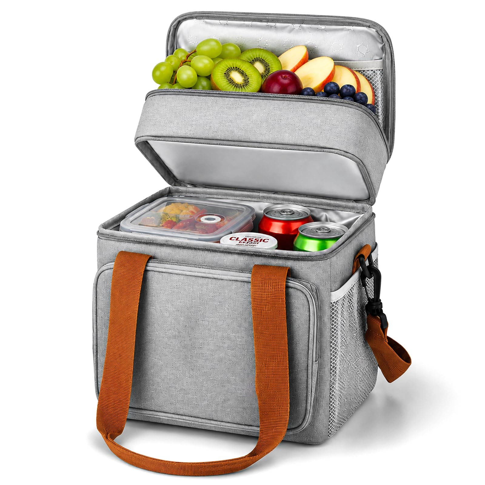 Junrvivy Insulated Lunch Bag for Women Men - Thermal Lunch Box Portable Cooler Bag with Adjustable Shoulder Strap Reusable Tote Bag Leakproof for Picnic Work Camping Beach Outdoor