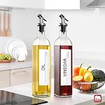 GMISUN Olive Oil Dispenser Bottle, Oil Dispenser Bottle for Kitchen, Cooking Oil and Vinegar Dispenser Set 4 Pack, Glass Oil Container Cruet-Oil Pourer Spout, Funnel and Labels, Clear for Oil, Vinegar