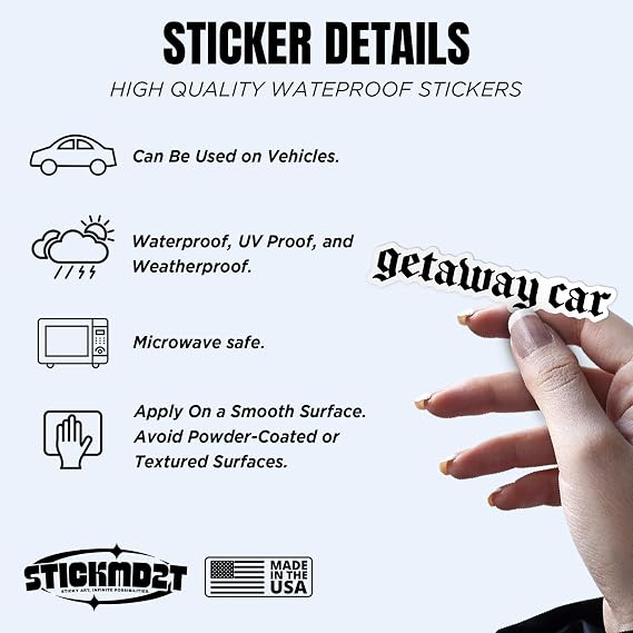 (3Pcs) Getaway Car Sticker, Funny Cars Window Decal for New Driver 2 Waterproof Vinyl Sticker Laptop, Water Bottles, Phone, Kindle, Cars, Bumpers Merchandise Decor Decals Gifts 2 Inches