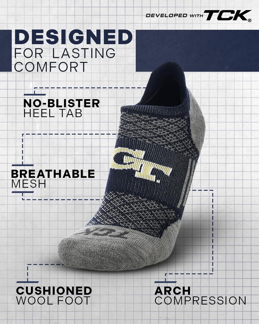 TCK NCAA No Show Socks Men's & Women's | Running Golf Ankle Sock | Licensed College Fan Gameday Apparel Merchandise Gear