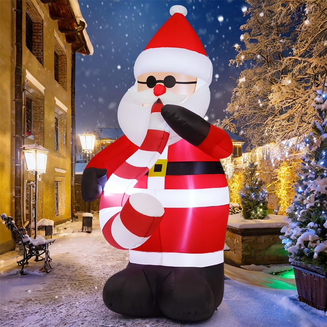 COMIN 8 FT Christmas Inflatables Outdoor Decorations, Blow Up Inflatable Santa Claus Play Saxophone with Built-in LEDs for Christmas Indoor Outdoor Yard Lawn Garden Decorations