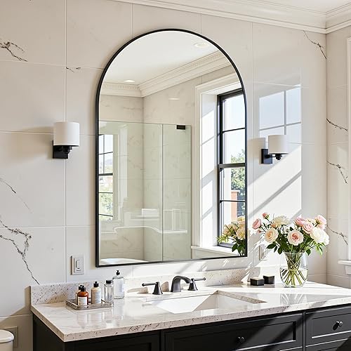 Antok Espejo de baño arqueado, espejo de pared de 20 x 30 pulgadas, espejos de tocador para sobre el fregadero, espejos de baño con marco de